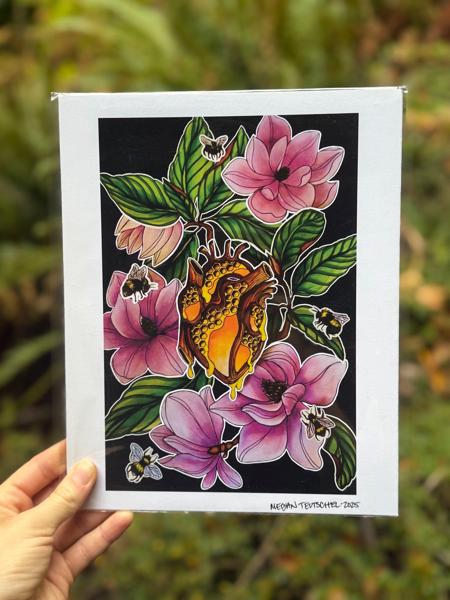 Honeycomb Heart on Black print