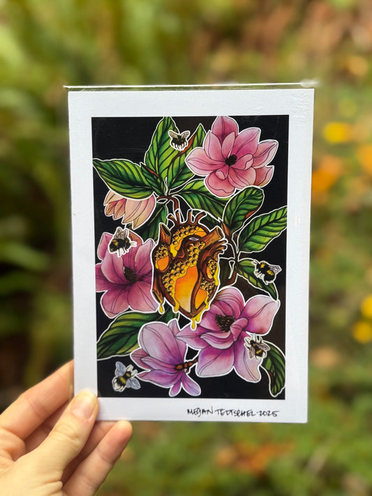 Honeycomb Heart on Black print