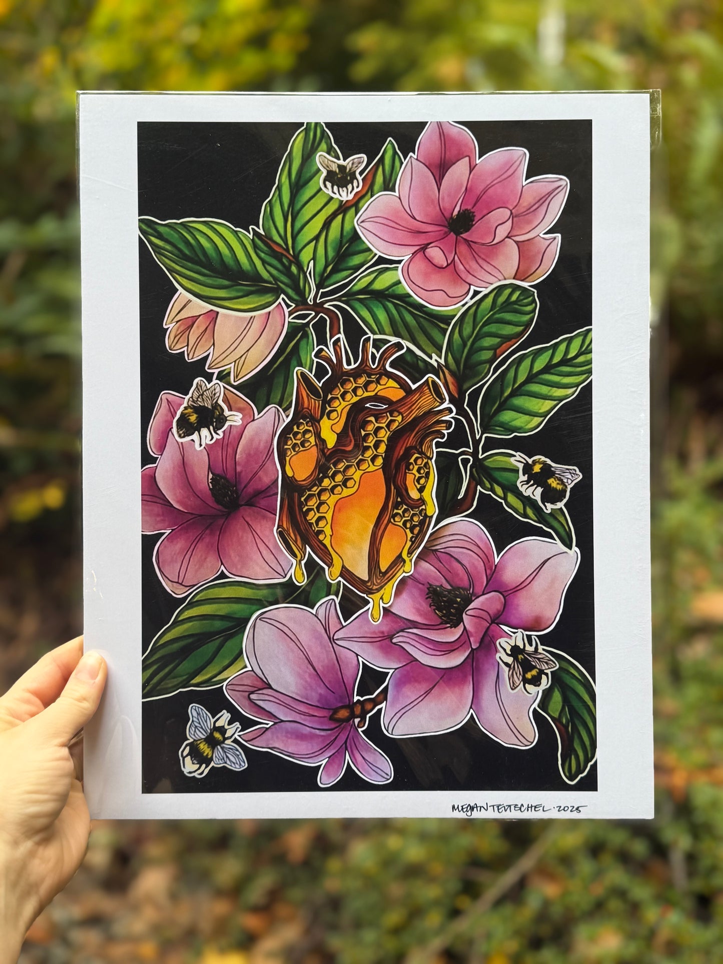 Honeycomb Heart on Black Print