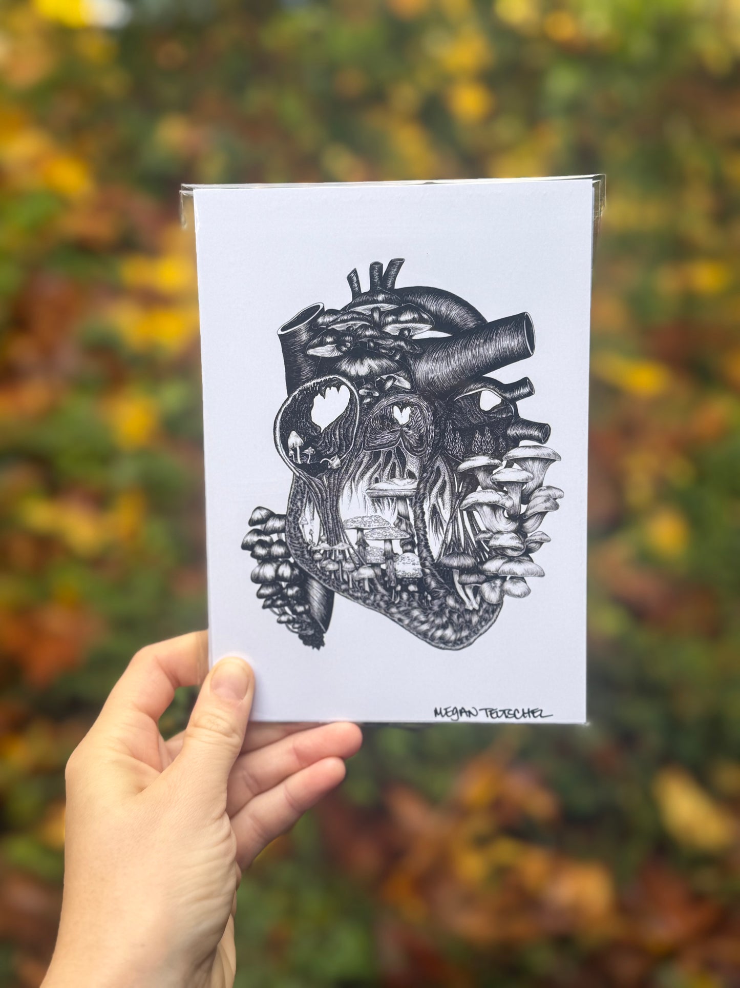 Magic Mushroom Heart (Black and White) Print