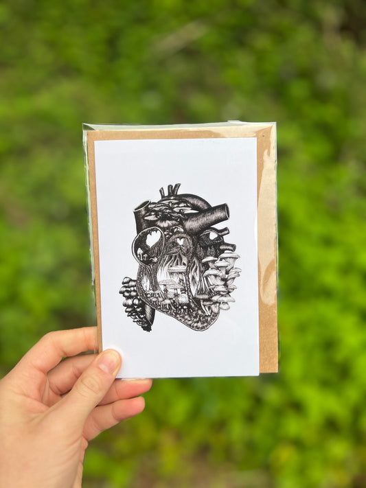 Magic Mushroom Heart (B+W) card